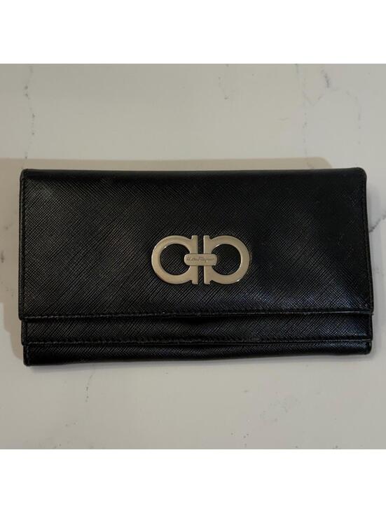 Salvatore Ferragamo Handbags - Salvatore Ferragamo Gancini Logo Long Black Leather Continental Wallet